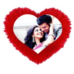 Big Red Heart Fur Pillow With Personalized Photo